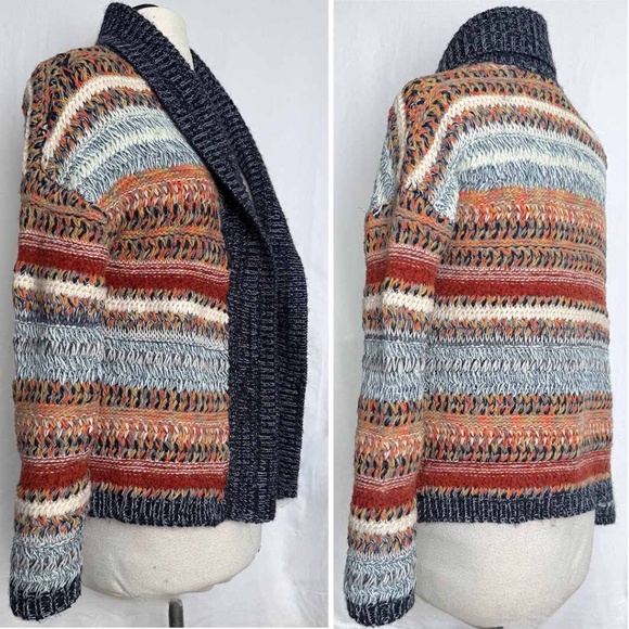 anthropologie KNITTED & KNOTTED Michela Cardigan Intarsia Knit Open Front SMALL - Picture 3 of 10